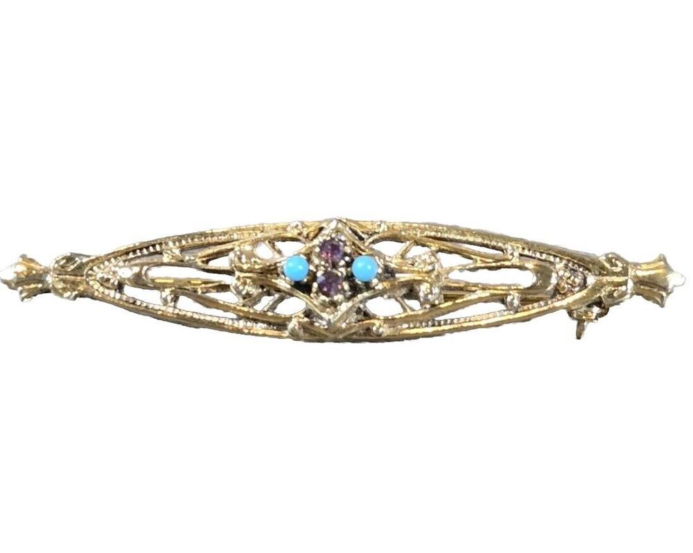 Feminine Gold Tone Filigree Vintage Arthur Pepper ART Art Deco Brooch Pin Dainty